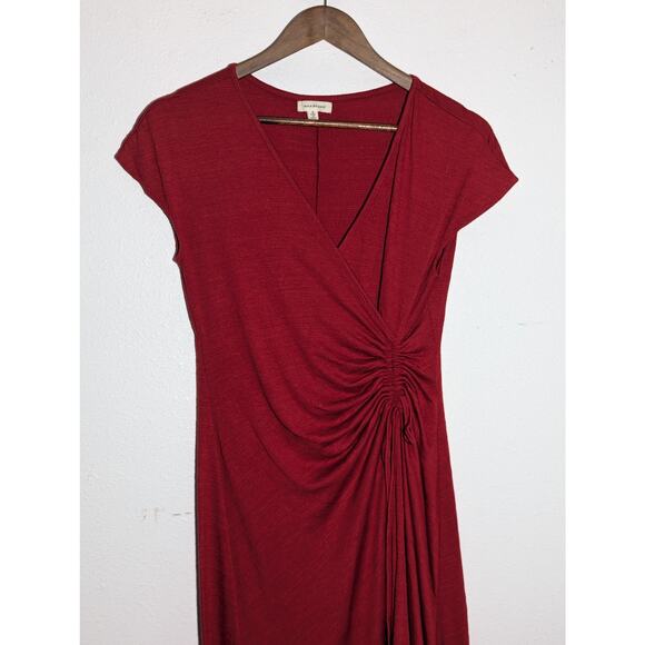 Max Studio Textured Dress Striped Asymmetrical Ruched Side Red SZ S - Picture 2 of 5